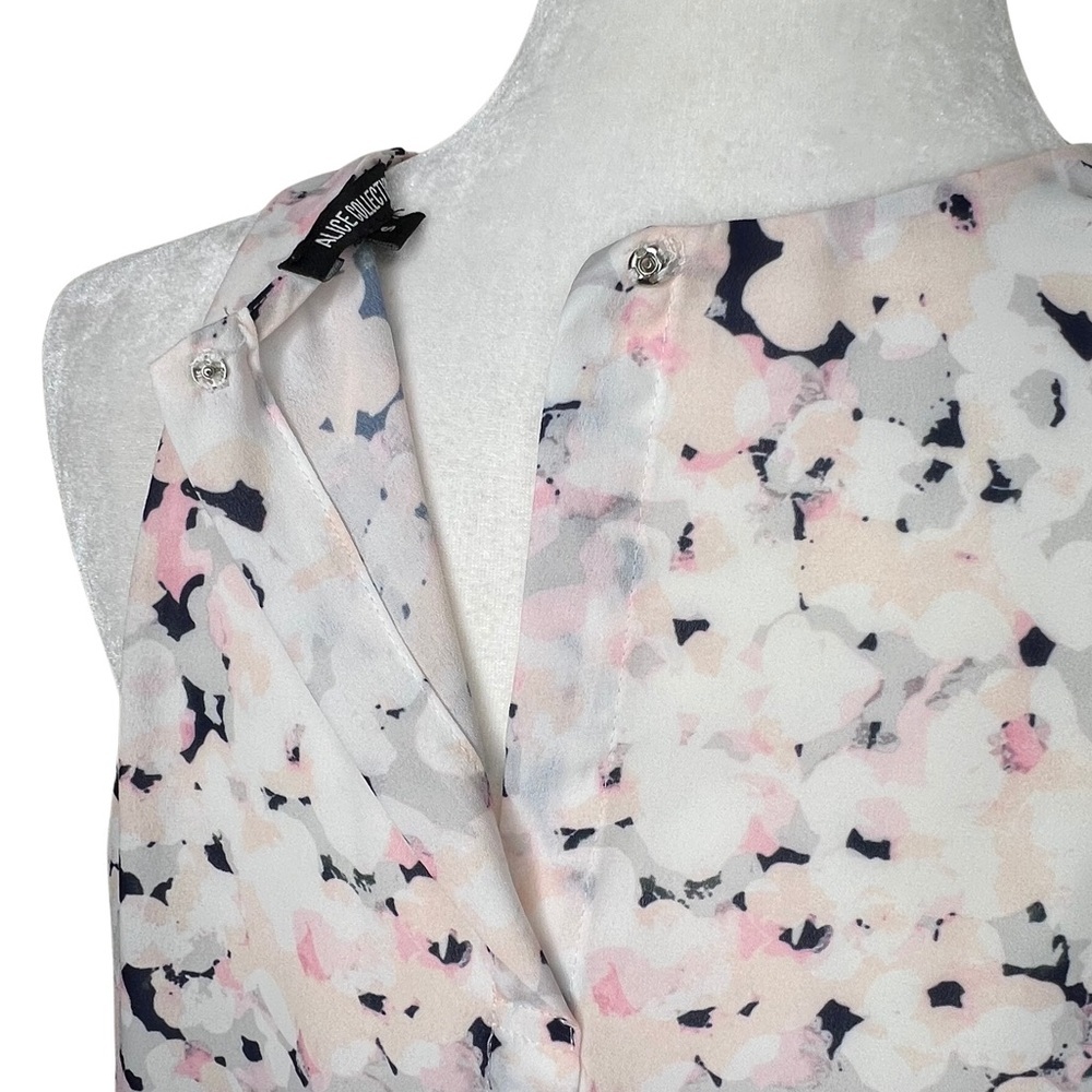 Alice Collection Floral Watercolor Chiffon Sleeveless Blouse White Pink Small S - Picture 10 of 13